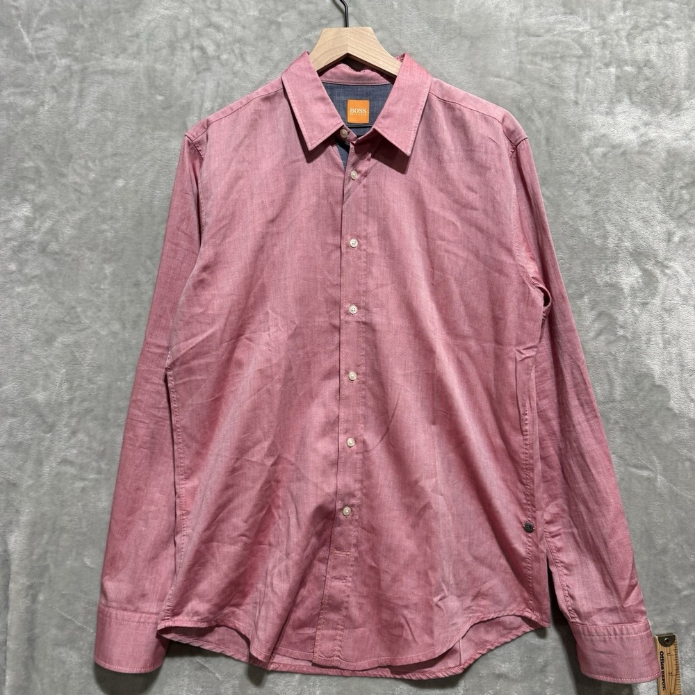 Hugo Boss Shirt Mens Large Pink Long Sleeve Classic Casual Travel Button Up